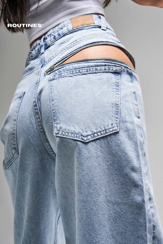 Routines Zippers Baggy Jeans - Washed Blue 3837-4S5 - ROUTINES