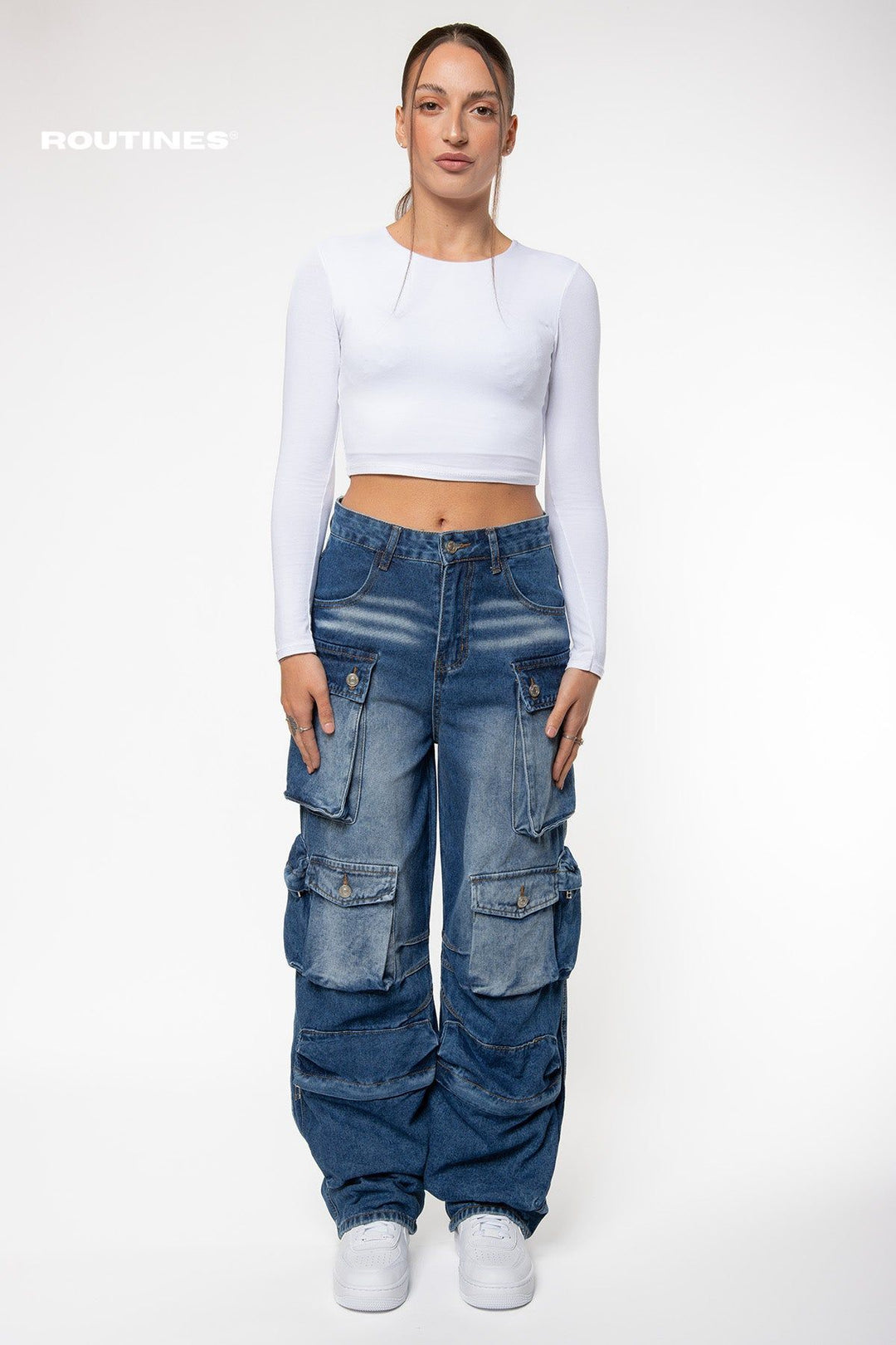 Ailen Multipocket Cargo Jeans - Blue Jeans Routines Fashion   