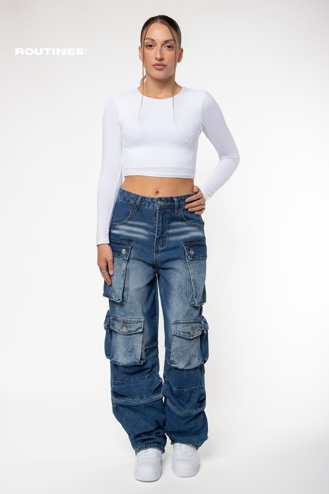 Ailen Multipocket Cargo Jeans - Blue Jeans Routines Fashion   