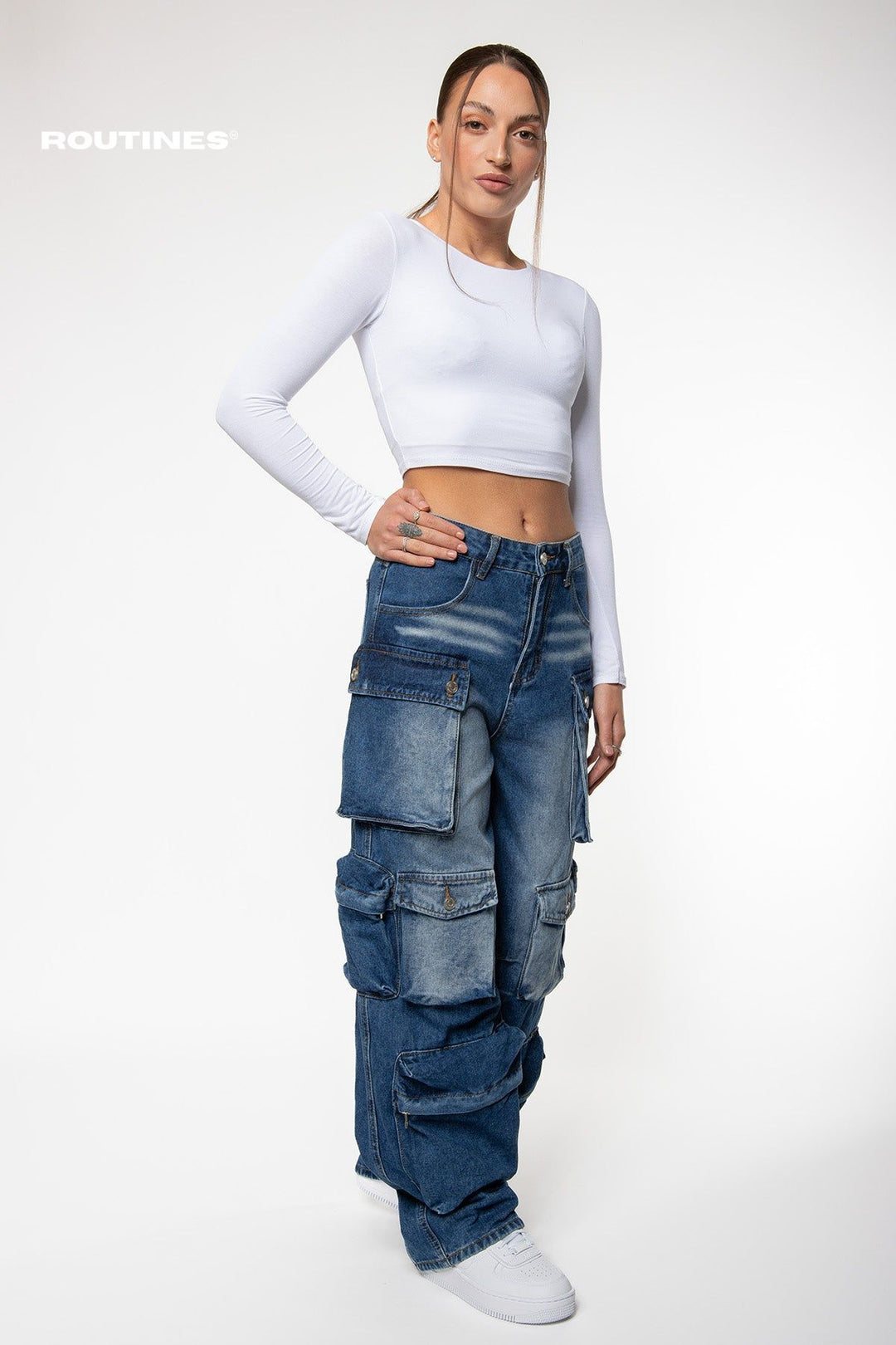 Ailen Multipocket Cargo Jeans - Blue Jeans Routines Fashion   