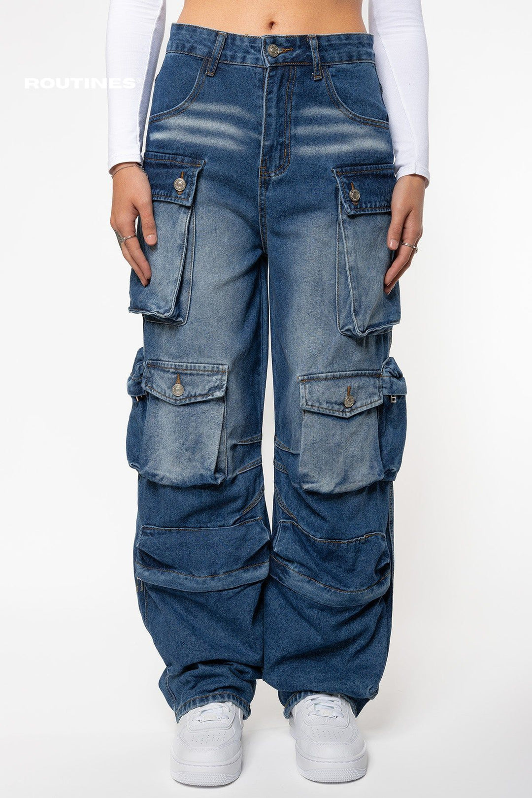 Ailen Multipocket Cargo Jeans - Blue Jeans Routines Fashion   