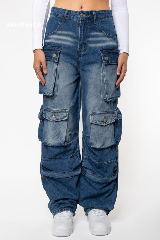 Ailen Multipocket Cargo Jeans - Blue Jeans Routines Fashion   