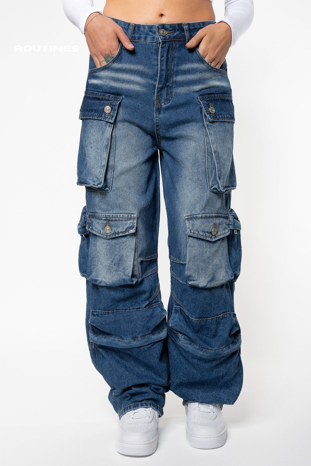 Ailen Multipocket Cargo Jeans - Blue Jeans Routines Fashion   