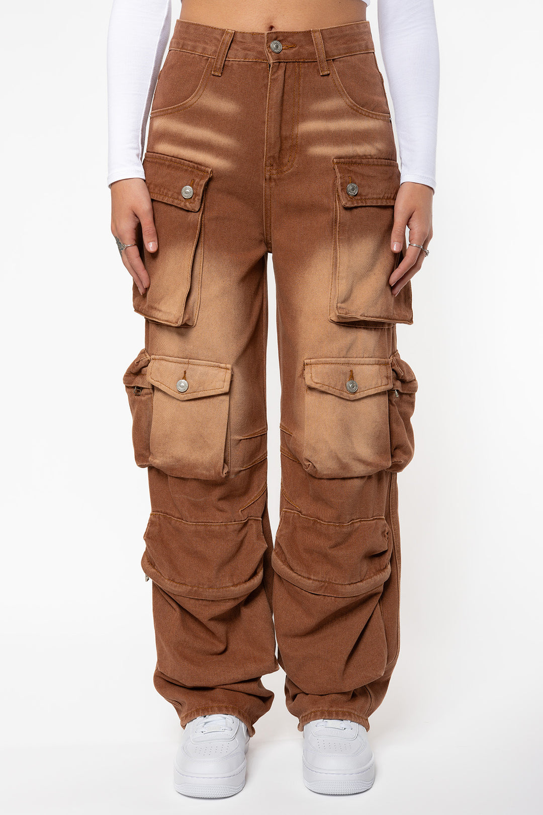 Ailen Multipocket Cargo Jeans - Brown Jeans Routines Fashion   