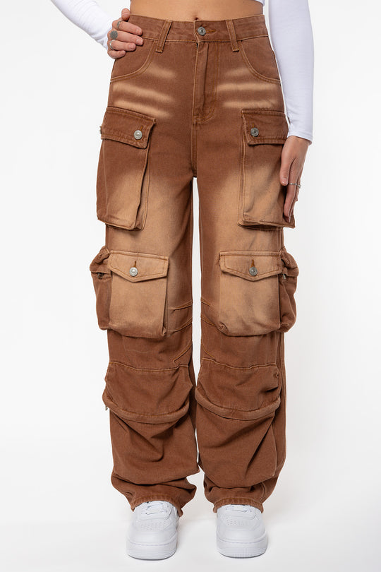 Ailen Multipocket Cargo Jeans - Brown Jeans Routines Fashion   