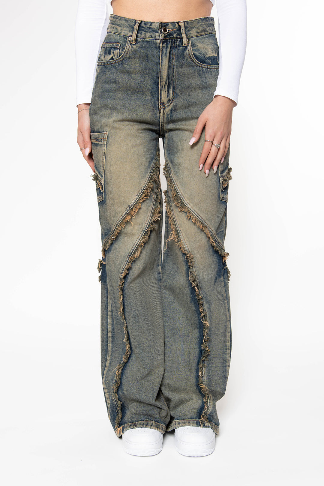 Britt Vintage Fringe Wide Leg Jeans Jeans Routines Fashion   