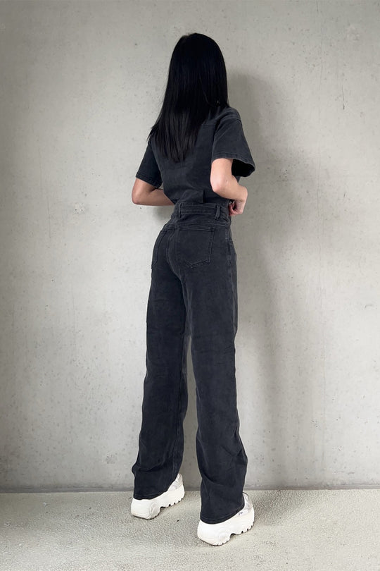 Chloe Stretch Denim Jumpsuit - Black Jumpsuit Routines Fashion   