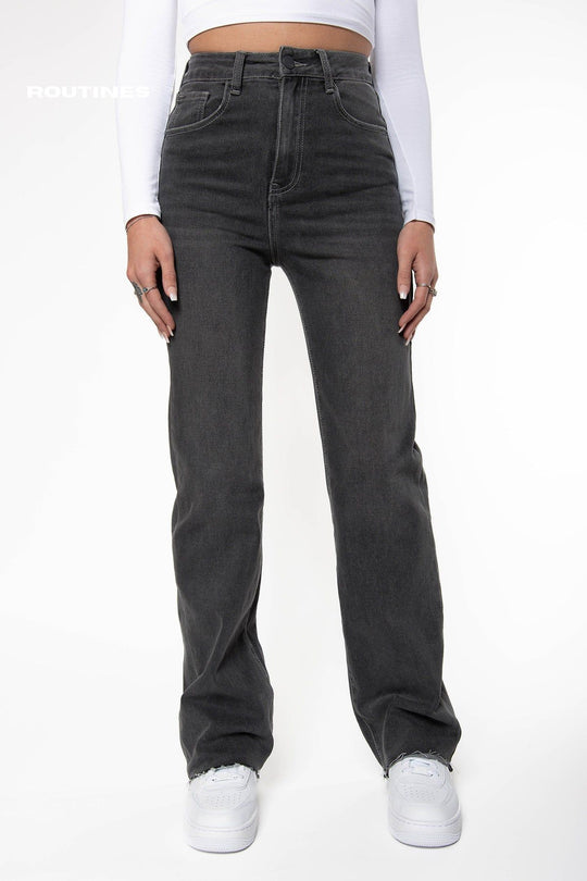 Dannely Stretch Wide Leg Jeans - Grey Jeans Routines Fashion   