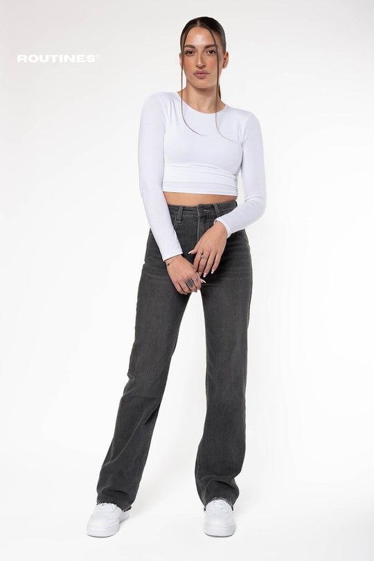 Dannely Stretch Wide Leg Jeans - Grey Jeans Routines Fashion   