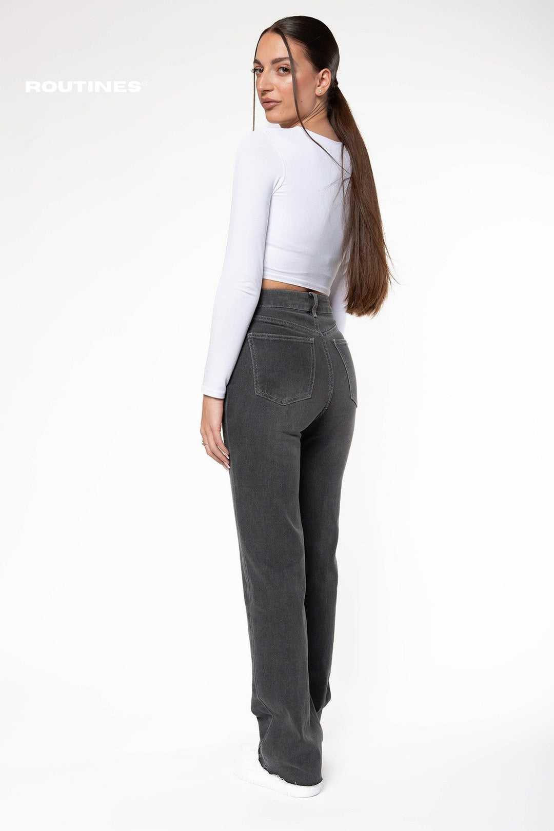 Dannely Stretch Wide Leg Jeans - Grey Jeans Routines Fashion   