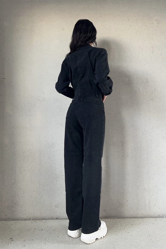 Gabriella Stretch Denim Jumpsuit - Black Jumpsuit Routines Fashion   