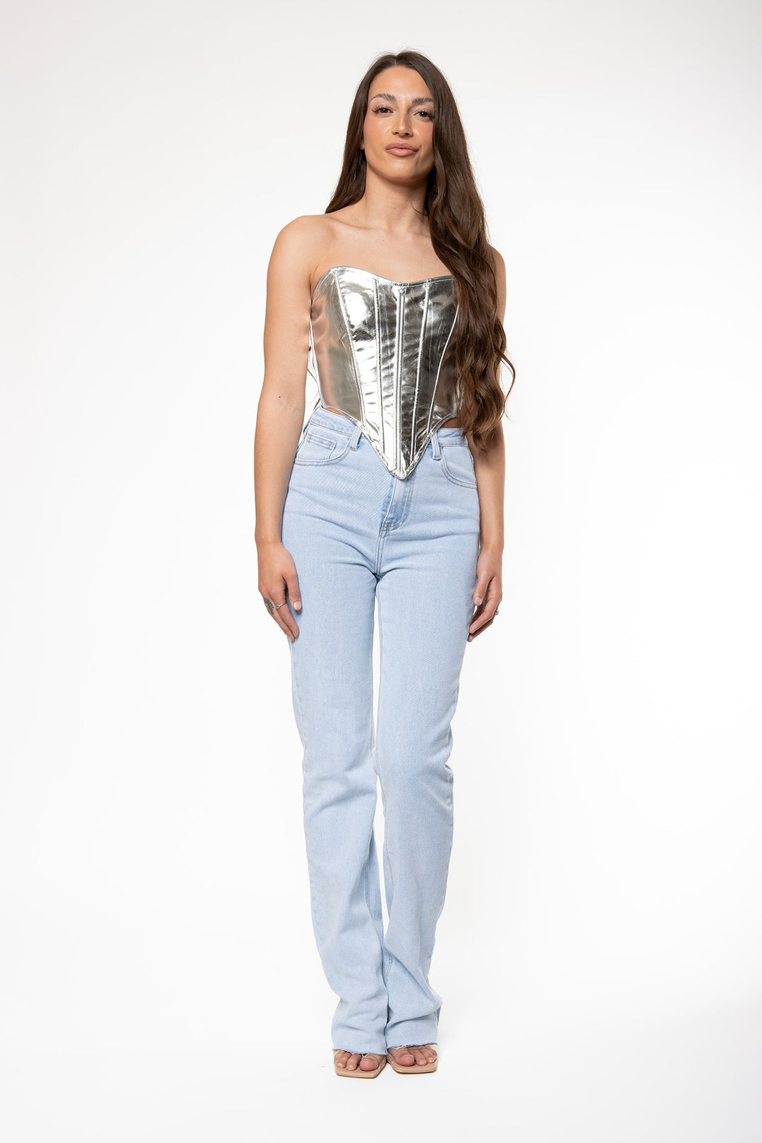 Hether Metallic Corset Top - Silver Top Routines Fashion   