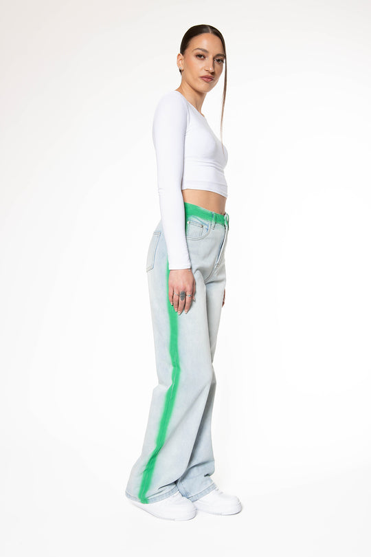 Ineke Green Striped Straight Leg Jeans Jeans Routines Fashion   