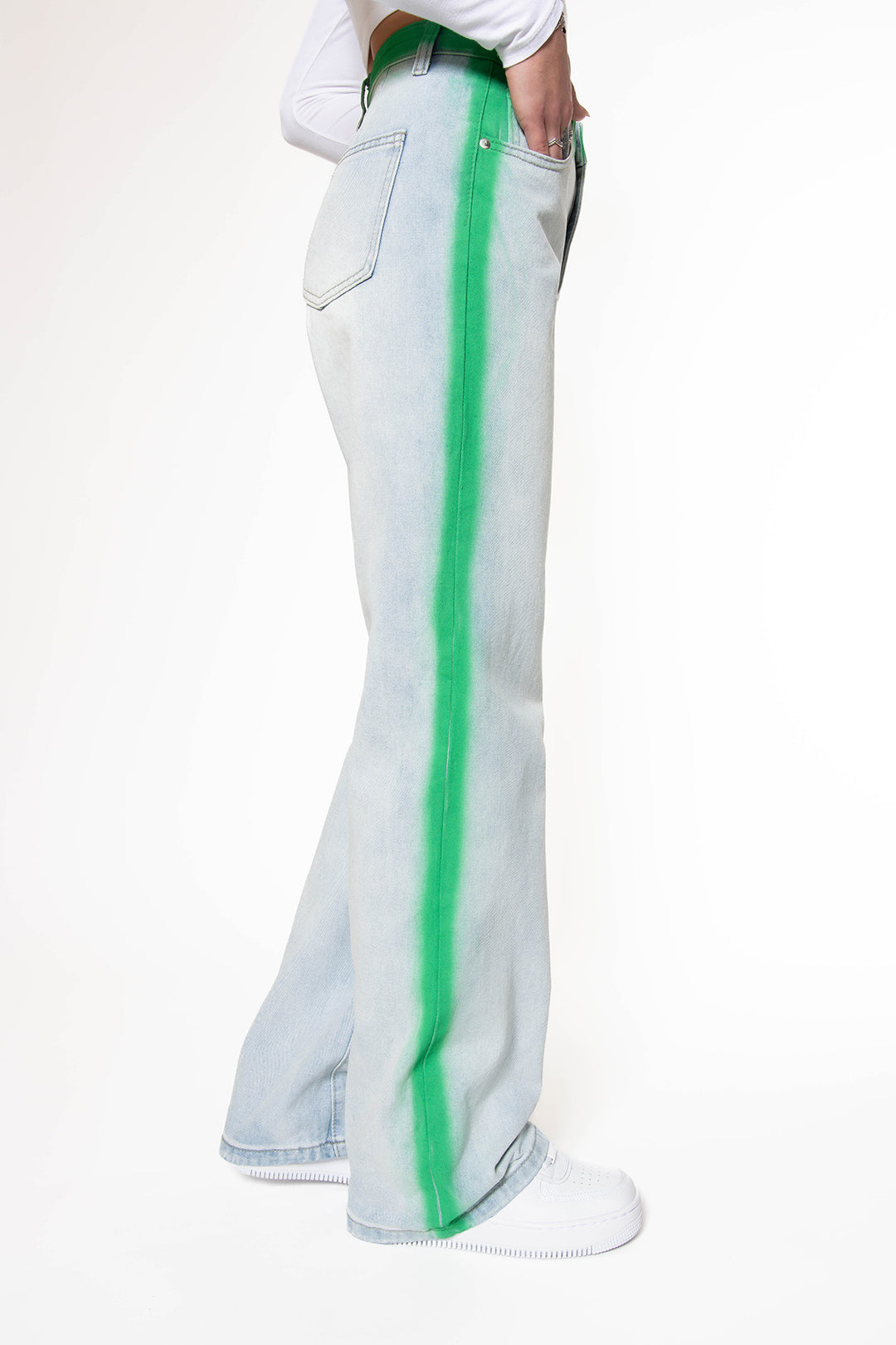 Ineke Green Striped Straight Leg Jeans Jeans Routines Fashion   