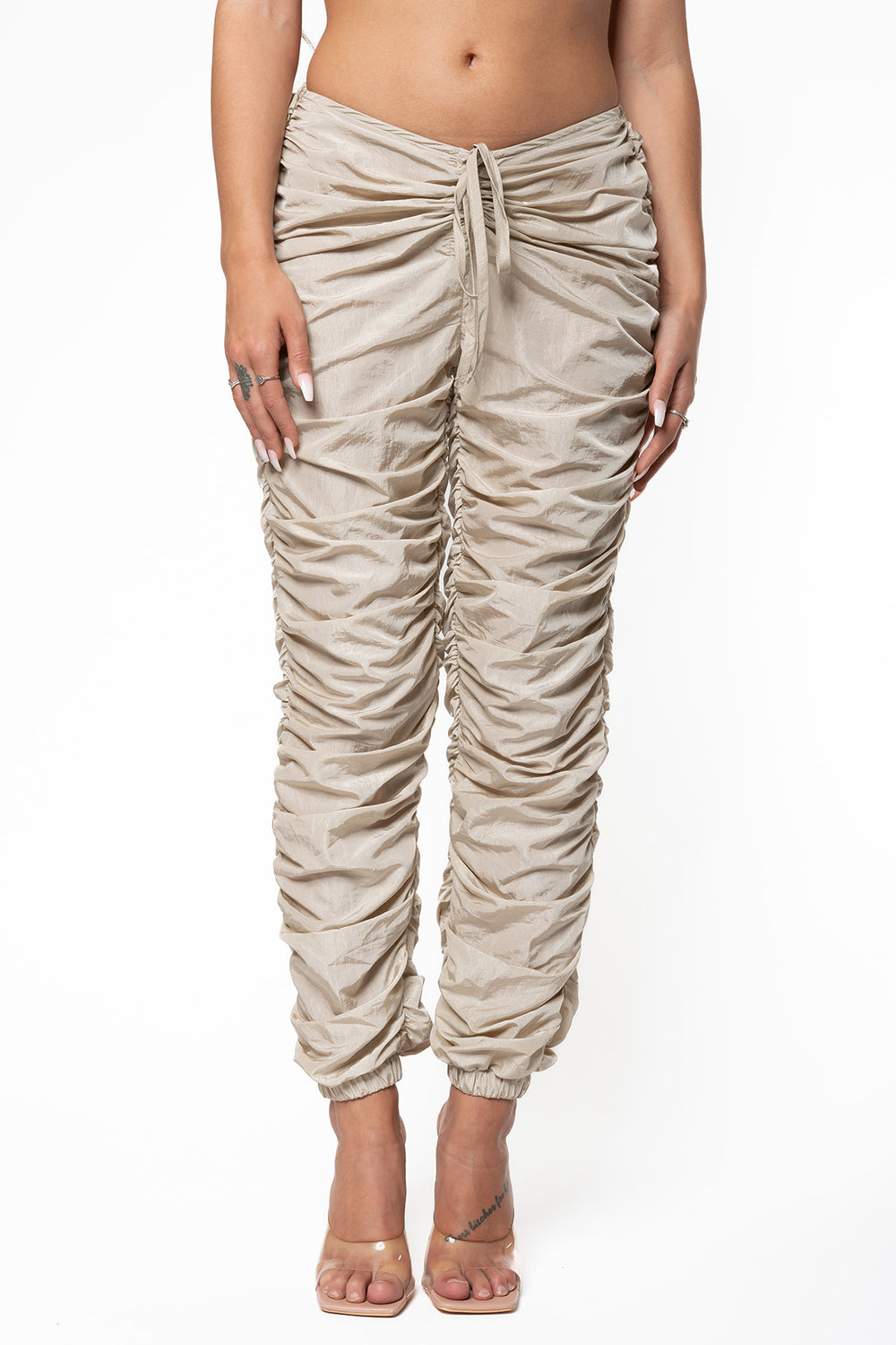Jenny V Ruched Pants - Beige Pants Routines Fashion   