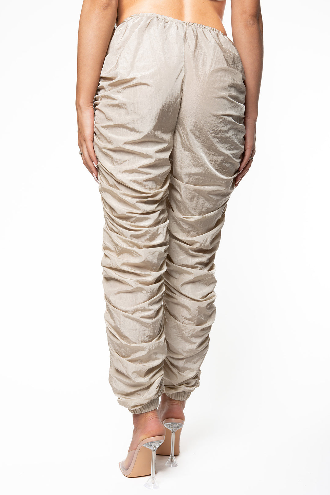 Jenny V Ruched Pants - Beige Pants Routines Fashion   