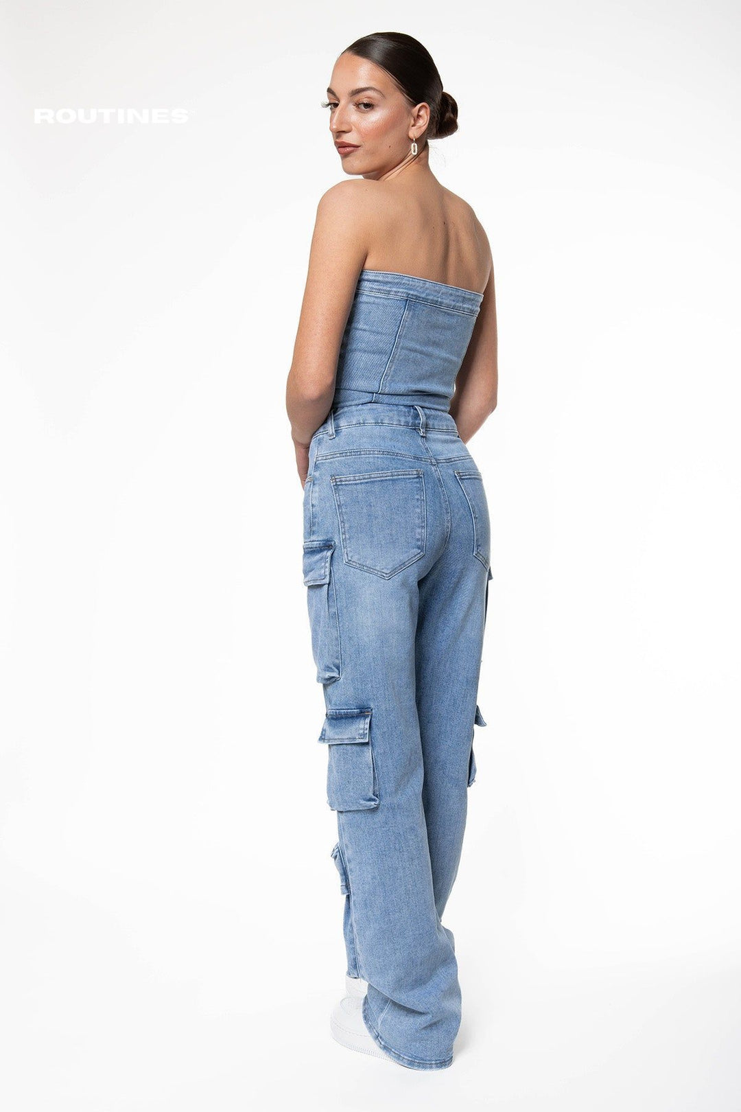 Kamila Stretch Multipocket Cargo Denim Jumpsuit Jumpsuit Routines Fashion   