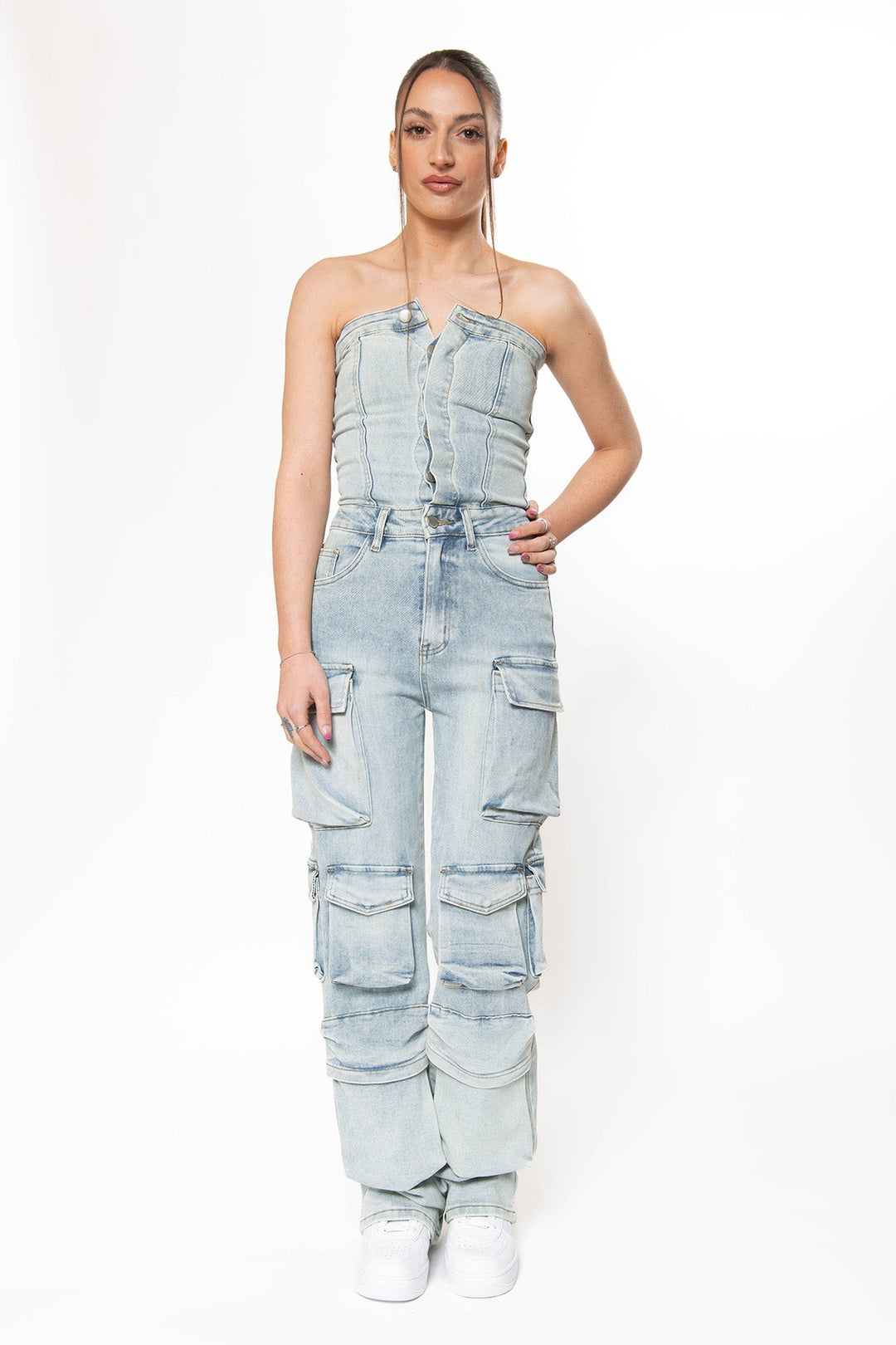 Kenzie Stretch Multipocket Cargo Denim Jumpsuit Jumpsuit Routines Fashion