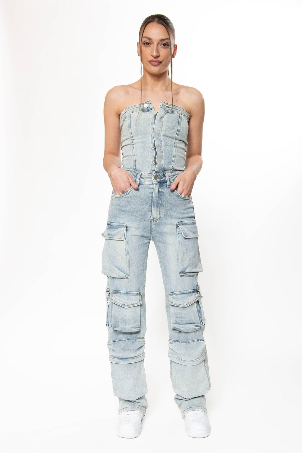 Kenzie Stretch Multipocket Cargo Denim Jumpsuit Jumpsuit Routines Fashion