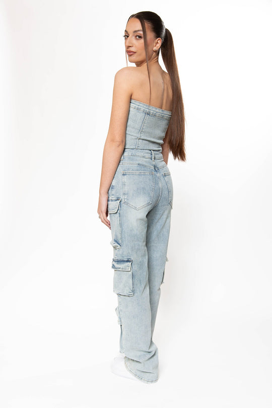 Kenzie Stretch Multipocket Cargo Denim Jumpsuit Jumpsuit Routines Fashion