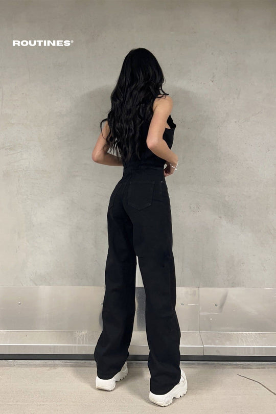 Loise Stretch Denim Jumpsuit - Black Jumpsuit Routines Fashion   