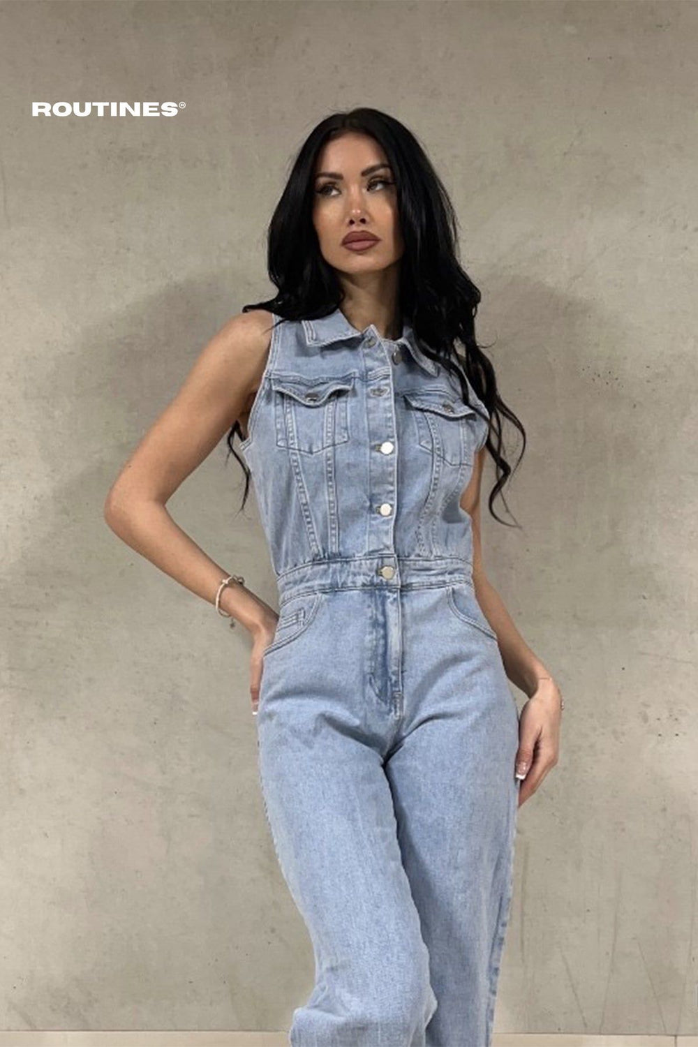 Loise Stretch Denim Jumpsuit - Blue Jumpsuit Routines Fashion   