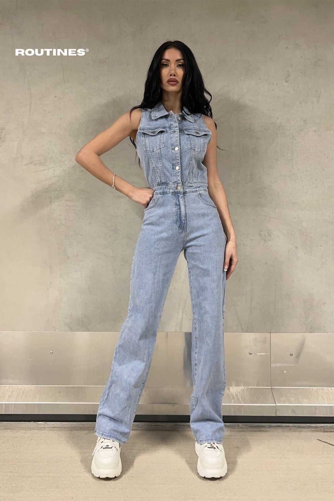 Loise Stretch Denim Jumpsuit - Blue Jumpsuit Routines Fashion   