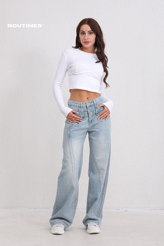 Luca Asymmetric Double Waistband Jeans Jeans Routines Fashion   