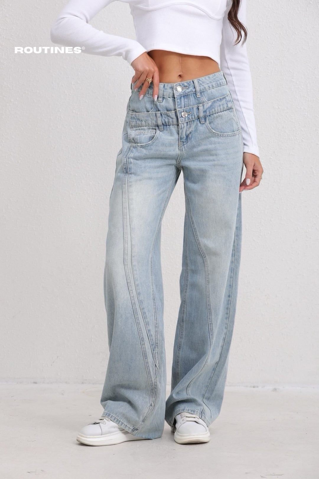 Luca Asymmetric Double Waistband Jeans Jeans Routines Fashion   