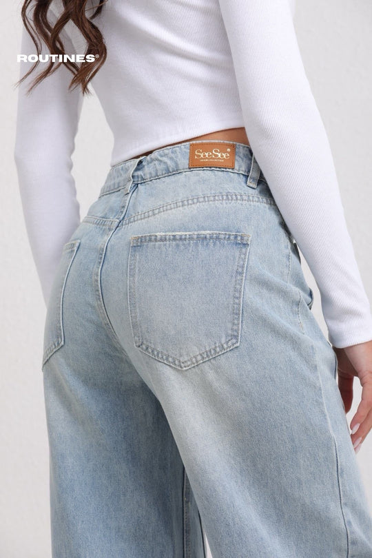 Luca Asymmetric Double Waistband Jeans Jeans Routines Fashion   