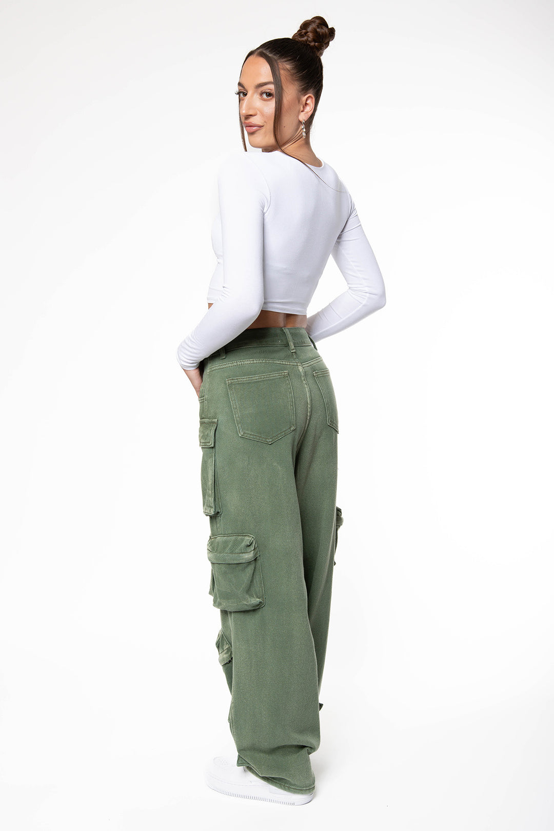 Naysia Multipocket Cargo Jeans - Washed Sage Jeans Routines Fashion   