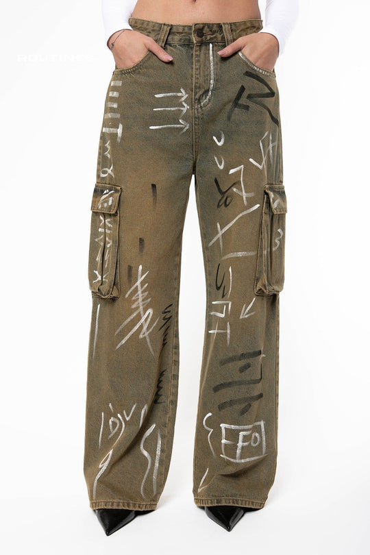 Nelsy Graffiti Straight Fit Cargo Jeans Jeans Routines Fashion   