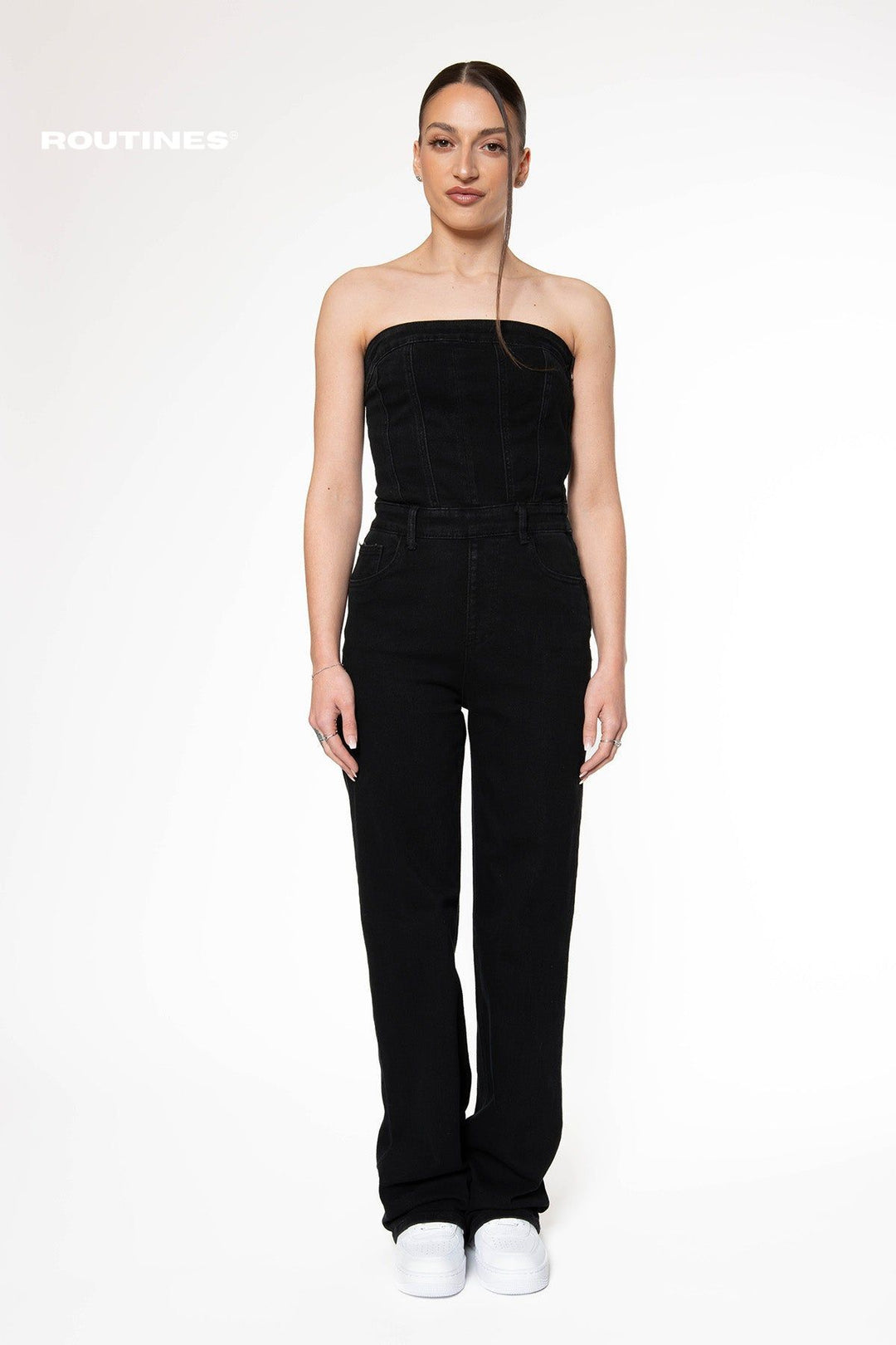 Nicole Stretch Denim Jumpsuit - Washed Black Jumpsuit Routines Fashion   