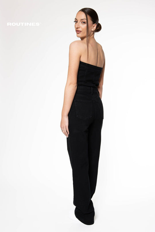 Nicole Stretch Denim Jumpsuit - Washed Black Jumpsuit Routines Fashion   