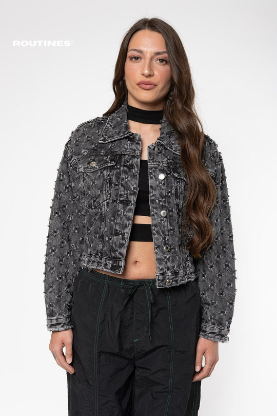 Noelle Pattern Jacket Jeans - Washed Grey Jacket Routines Fashion   