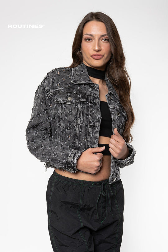 Noelle Pattern Jacket Jeans - Washed Grey Jacket Routines Fashion   