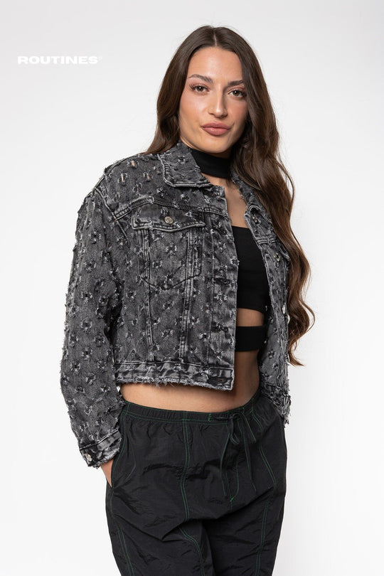 Noelle Pattern Jacket Jeans - Washed Grey Jacket Routines Fashion   