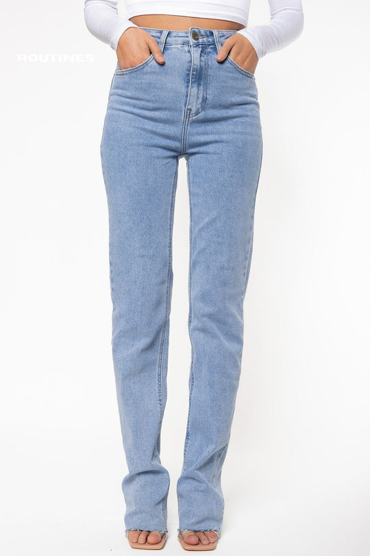 Nooryn Stretch Straight Leg Jeans - Blue - EXTRA TALL Jeans Routines Fashion   