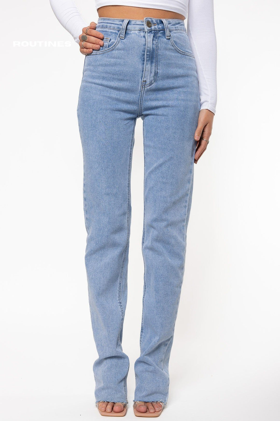 Nooryn Stretch Straight Leg Jeans - Blue - EXTRA TALL Jeans Routines Fashion   