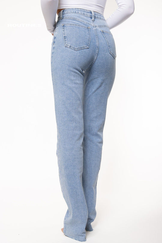 Nooryn Stretch Straight Leg Jeans - Blue - EXTRA TALL Jeans Routines Fashion   