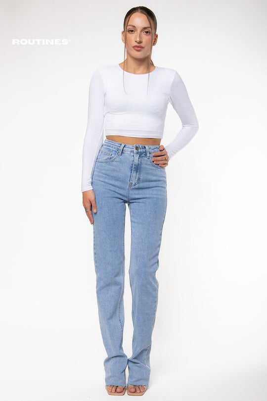 Nooryn Stretch Straight Leg Jeans - Blue - EXTRA TALL Jeans Routines Fashion   