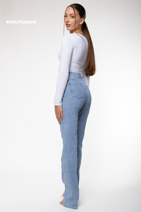 Nooryn Stretch Straight Leg Jeans - Blue - EXTRA TALL Jeans Routines Fashion   