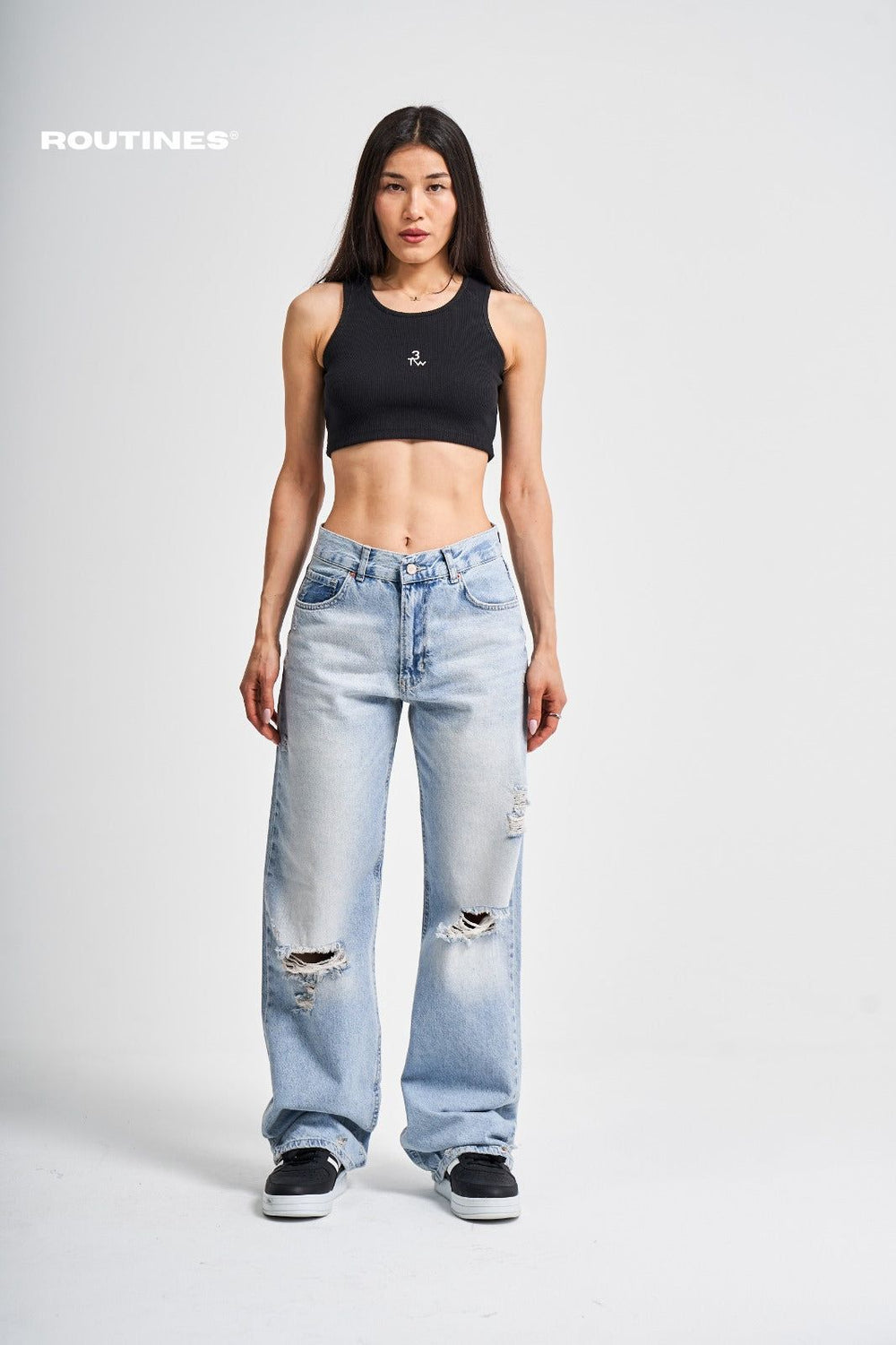 Routines Back Ripped Straight Leg Jeans 3260 Jeans Routines Fashion   