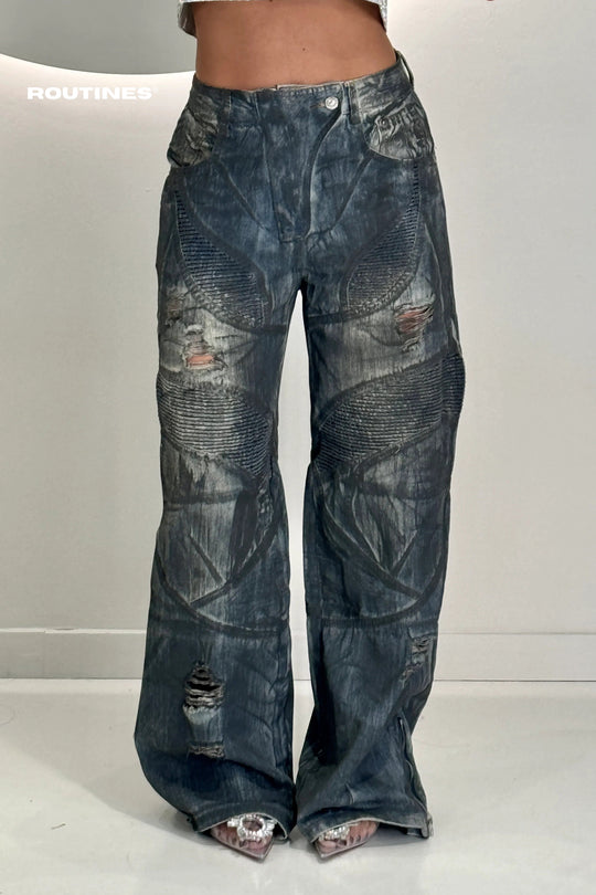 Routines Baggy Painted Straight Leg Jeans 21093 Jeans Routines Fashion   