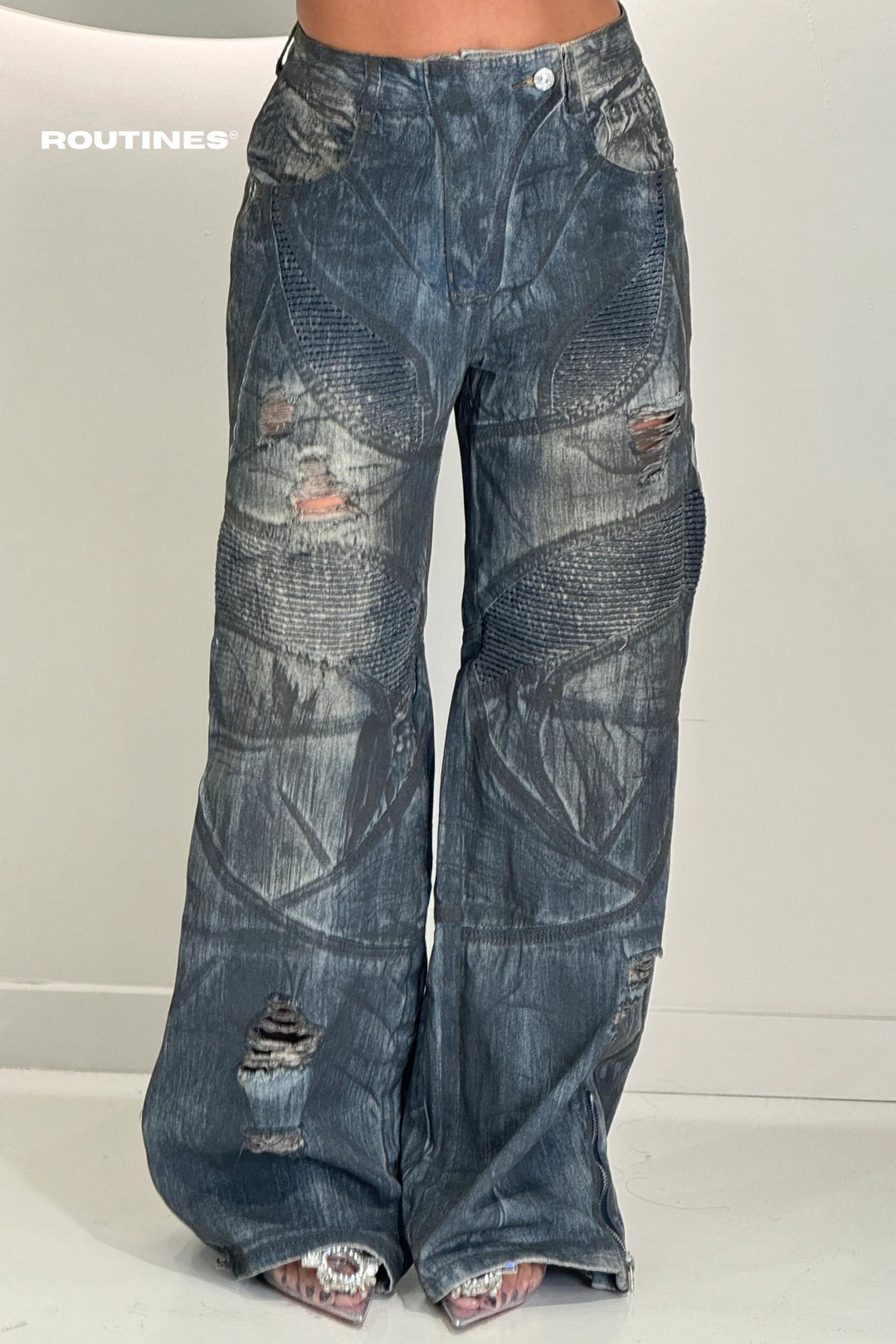 Routines Baggy Painted Straight Leg Jeans 21093 Jeans Routines Fashion   