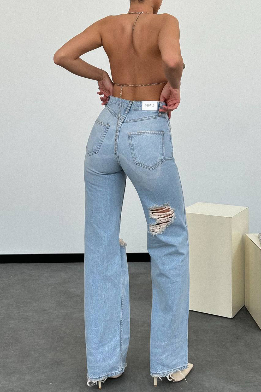 Routines Bow Ripped Straight Leg Jeans 1268-1 Jeans Routines Fashion   