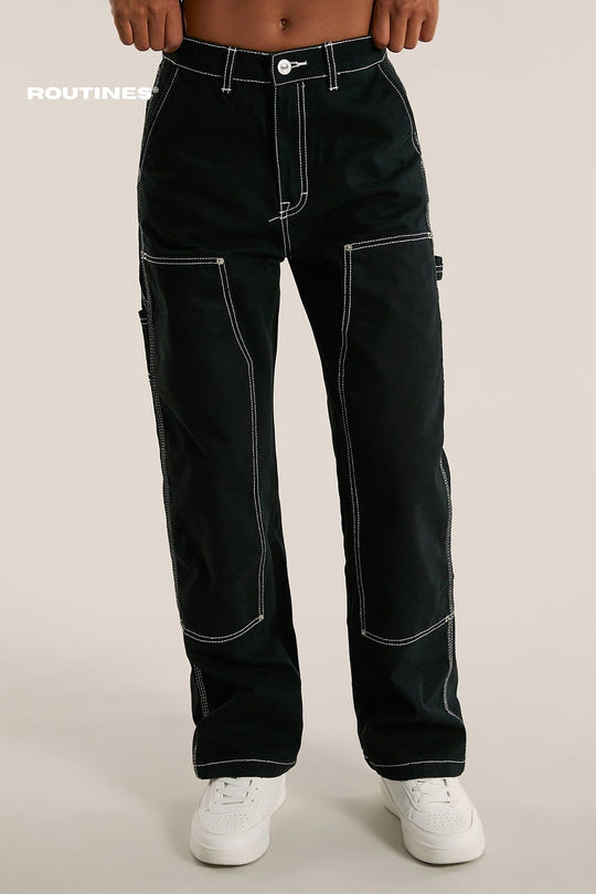 Routines Carpenter Straight Leg Jeans - Black BK1 Jeans Routines Fashion   