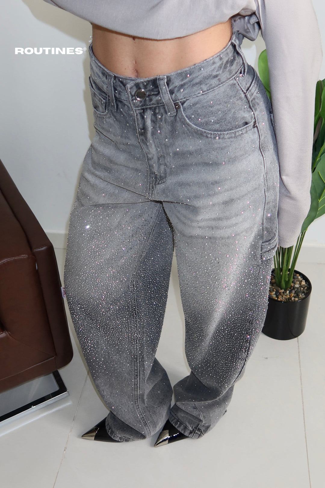 Routines Diamonds Carpenter Baggy Jeans - Grey 3284 Jeans Routines Fashion