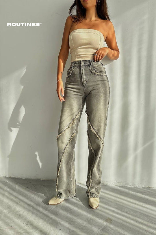 Routines Fringe Straight Leg Jeans - Grey W1919 Jeans Routines Fashion   