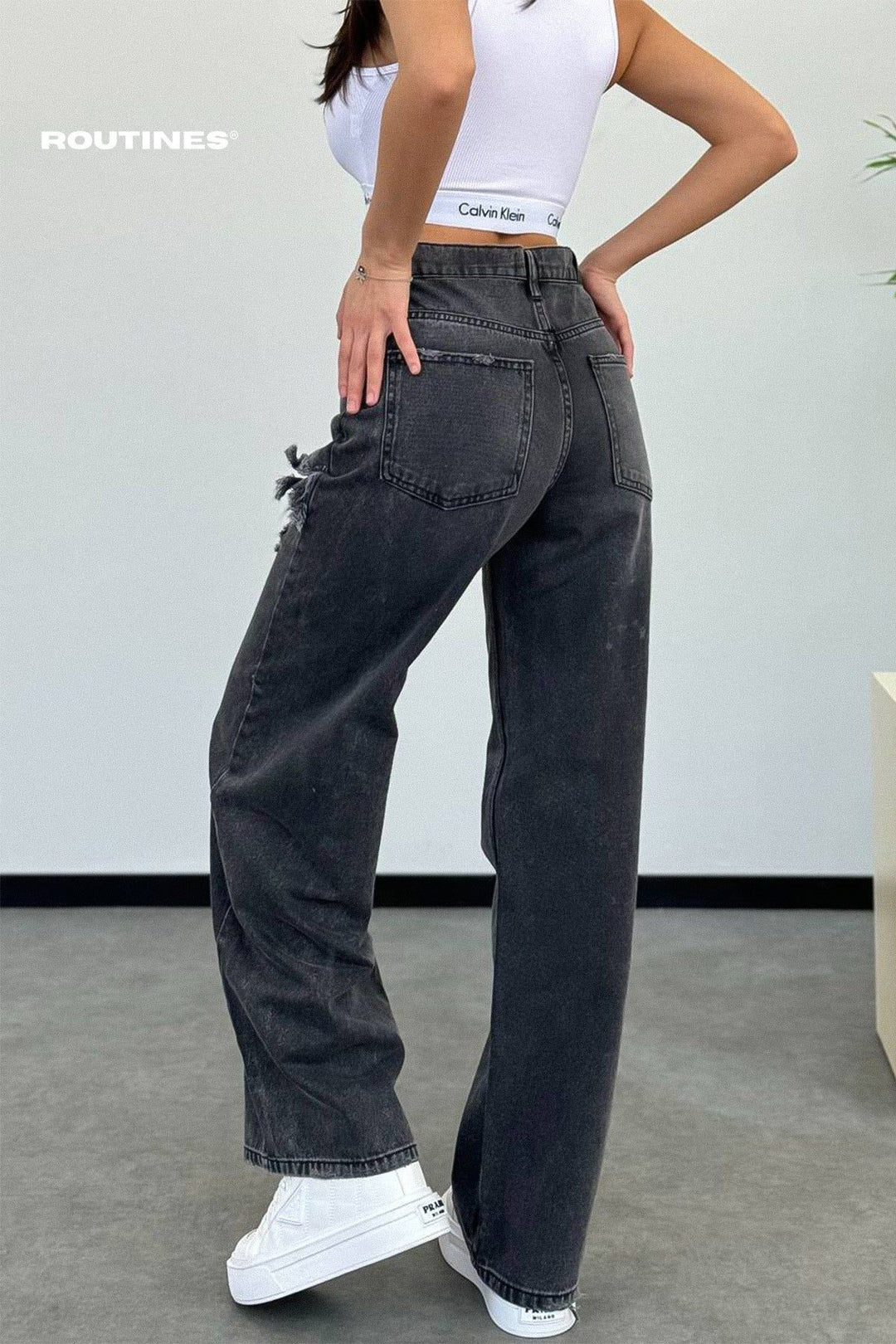 Routines Front Pocket Straight Leg Jeans - Black 1321-4 Jeans Routines Fashion   